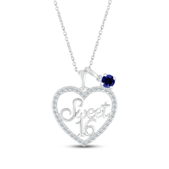 Blue & White Lab-Created Sapphire "Sweet 16" Necklace Sterling Silver 18"