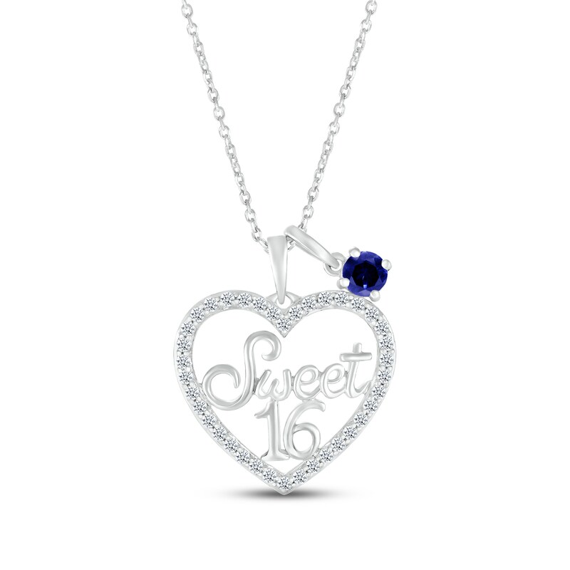 Main Image 1 of Blue & White Lab-Created Sapphire &quot;Sweet 16&quot; Necklace Sterling Silver 18&quot;