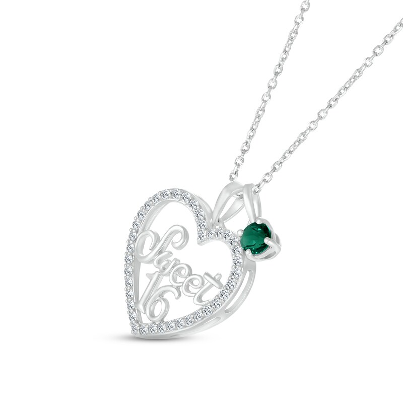 Main Image 2 of Lab-Created Emerald & White Lab-Created Sapphire &quot;Sweet 16&quot; Necklace Sterling Silver 18&quot;