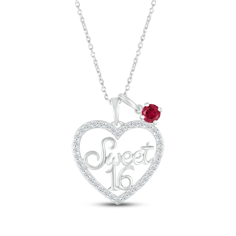 Main Image 1 of Lab-Created Ruby & White Lab-Created Sapphire &quot;Sweet 16&quot; Necklace Sterling Silver 18&quot;