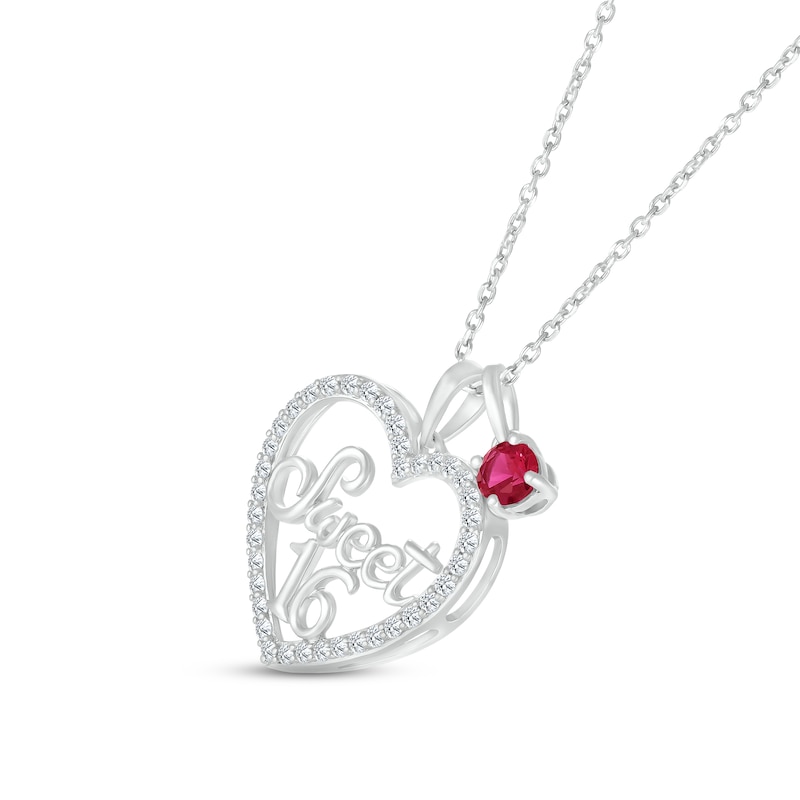 Main Image 2 of Lab-Created Ruby & White Lab-Created Sapphire &quot;Sweet 16&quot; Necklace Sterling Silver 18&quot;