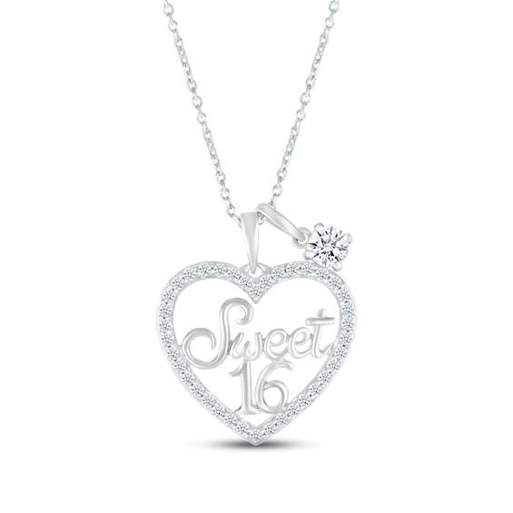 White Lab-Created Sapphire "Sweet 16" Necklace Sterling Silver 18"