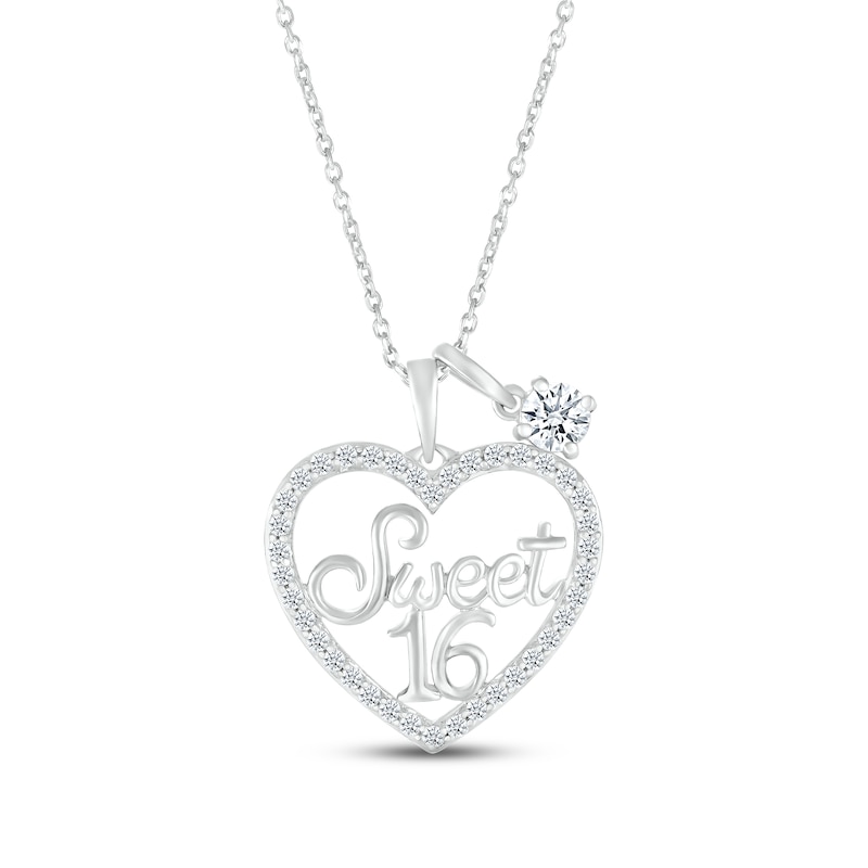 Main Image 1 of White Lab-Created Sapphire &quot;Sweet 16&quot; Necklace Sterling Silver 18&quot;