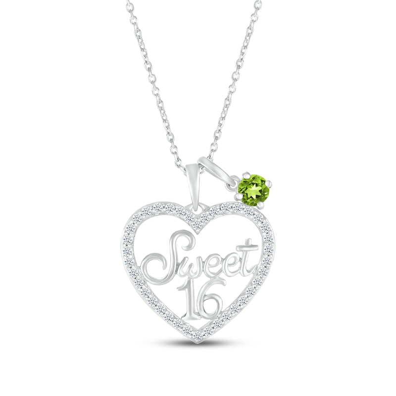 Peridot & White Lab-Created Sapphire "Sweet 16" Necklace Sterling Silver 18"