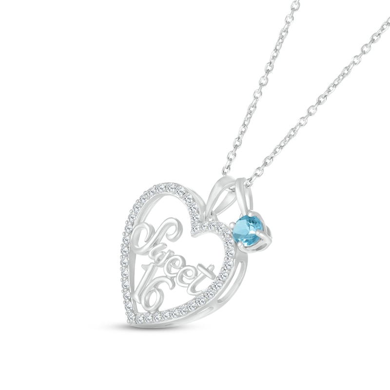 Main Image 2 of Swiss Blue Topaz & White Lab-Created Sapphire "Sweet 16" Necklace Sterling Silver 18"