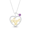 Thumbnail Image 1 of Amethyst & White Lab-Created Sapphire "Sweet 16" Necklace Sterling Silver & 10K Yellow Gold 18"