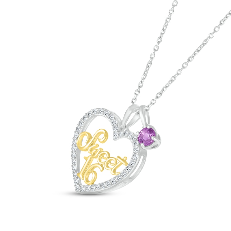 Main Image 2 of Amethyst & White Lab-Created Sapphire "Sweet 16" Necklace Sterling Silver & 10K Yellow Gold 18"