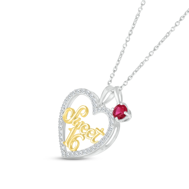 Main Image 2 of Lab-Created Ruby & White Lab-Created Sapphire &quot;Sweet 16&quot; Necklace Sterling Silver & 10K Yellow Gold 18&quot;