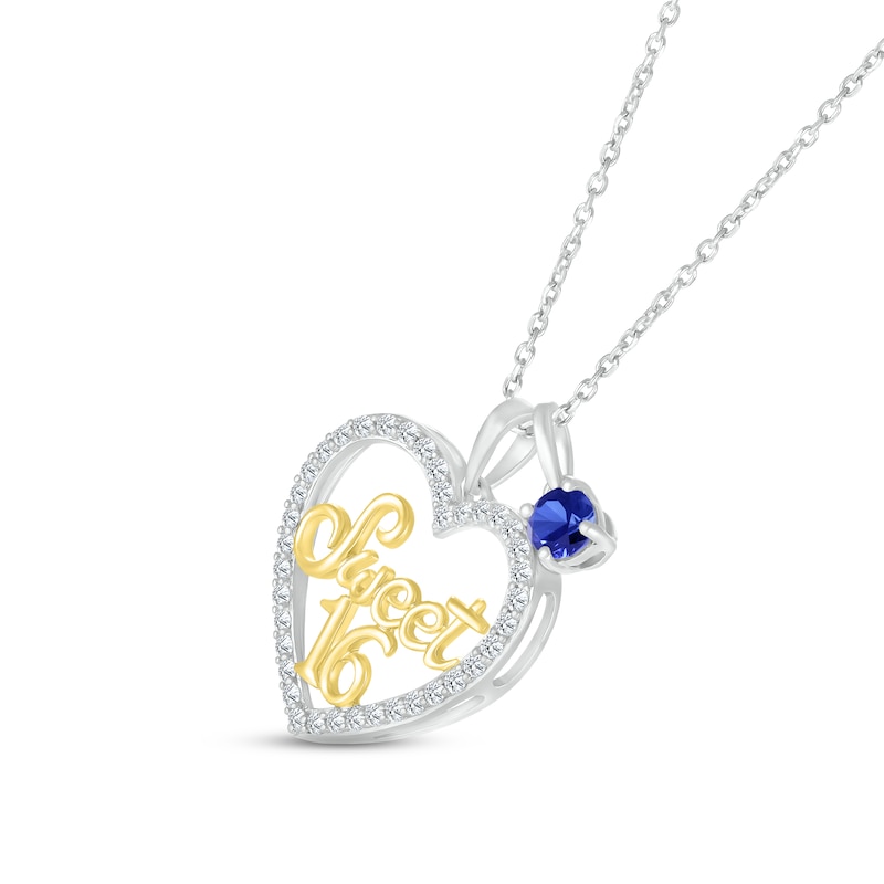 Main Image 2 of Blue & White Lab-Created Sapphire &quot;Sweet 16&quot; Necklace Sterling Silver & 10K Yellow Gold 18&quot;