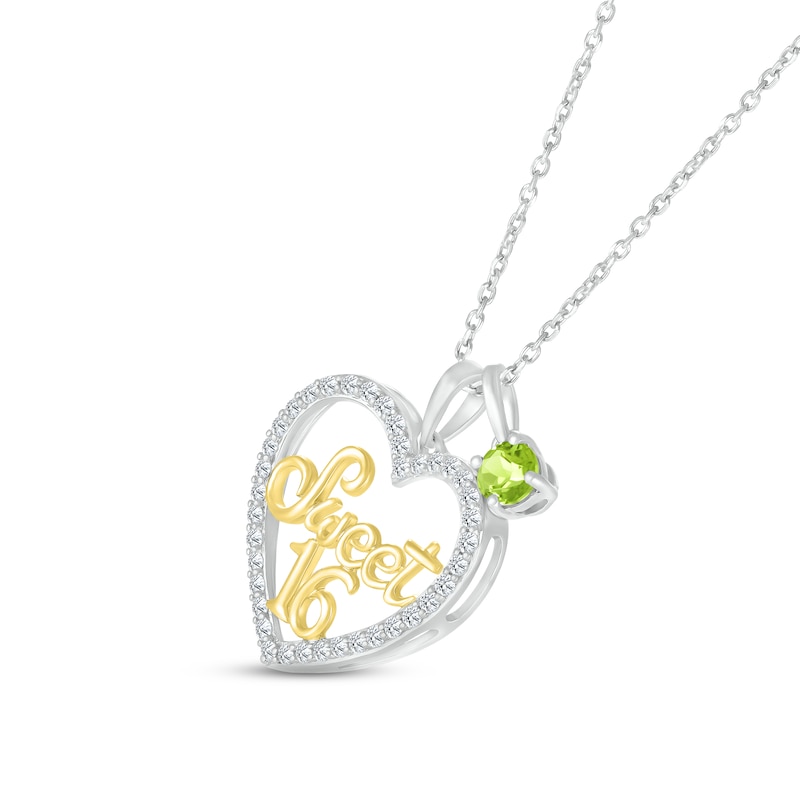 Main Image 2 of Peridot & White Lab-Created Sapphire &quot;Sweet 16&quot; Necklace Sterling Silver & 10K Yellow Gold 18&quot;