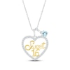 Thumbnail Image 0 of Aquamarine & White Lab-Created Sapphire "Sweet 16" Necklace Sterling Silver & 10K Yellow Gold 18"