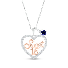 Blue & White Lab-Created Sapphire "Sweet 16" Necklace Sterling Silver & 10K Rose Gold 18"