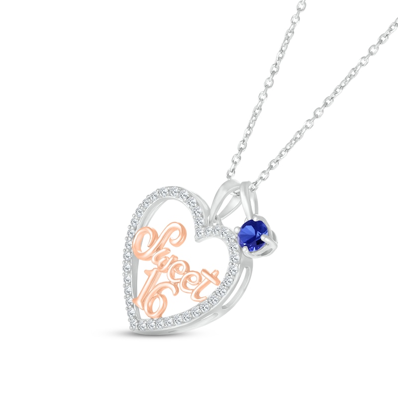 Main Image 2 of Blue & White Lab-Created Sapphire &quot;Sweet 16&quot; Necklace Sterling Silver & 10K Rose Gold 18&quot;