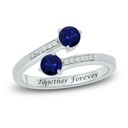 Blue Lab-Created Sapphire & Diamond Deconstructed Promise Ring 1/20 ct tw Round-cut Sterling Silver