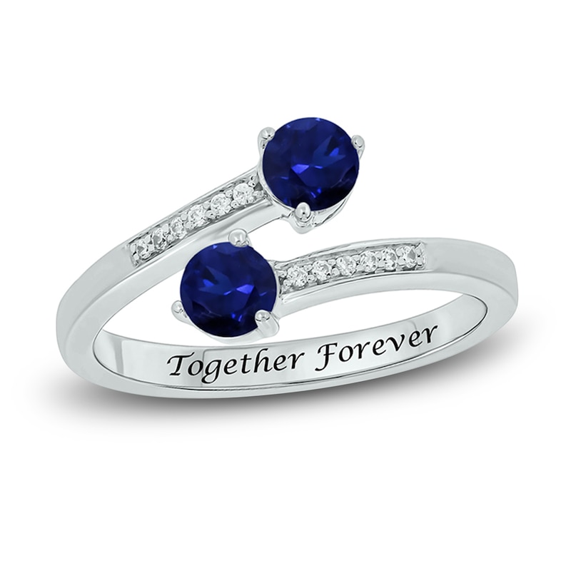 Main Image 1 of Blue Lab-Created Sapphire & Diamond Deconstructed Promise Ring 1/20 ct tw Round-cut Sterling Silver