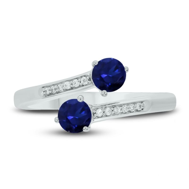 Main Image 3 of Blue Lab-Created Sapphire & Diamond Deconstructed Promise Ring 1/20 ct tw Round-cut Sterling Silver