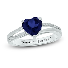 Blue Lab-Created Sapphire & Diamond Heart Promise Ring 1/10 ct tw Round-cut Sterling Silver