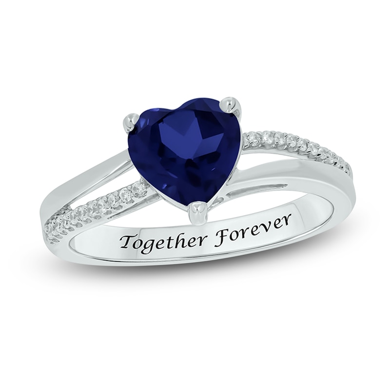 Main Image 1 of Blue Lab-Created Sapphire & Diamond Heart Promise Ring 1/10 ct tw Round-cut Sterling Silver