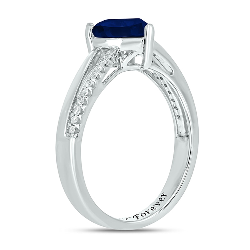 Blue Lab-Created Sapphire & Diamond Heart Promise Ring 1/10 ct tw Round-cut Sterling Silver