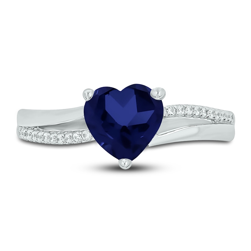 Main Image 3 of Blue Lab-Created Sapphire & Diamond Heart Promise Ring 1/10 ct tw Round-cut Sterling Silver