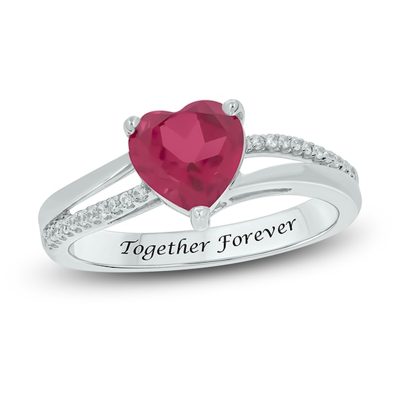 Lab-Created Ruby & Diamond Heart Promise Ring 1/10 ct tw Round-cut Sterling Silver