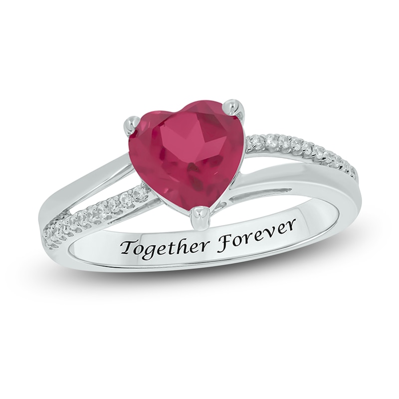 Main Image 1 of Lab-Created Ruby & Diamond Heart Promise Ring 1/10 ct tw Round-cut Sterling Silver