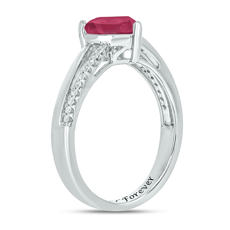 Main Image 2 of Lab-Created Ruby & Diamond Heart Promise Ring 1/10 ct tw Round-cut Sterling Silver