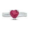 Thumbnail Image 3 of Lab-Created Ruby & Diamond Heart Promise Ring 1/10 ct tw Round-cut Sterling Silver