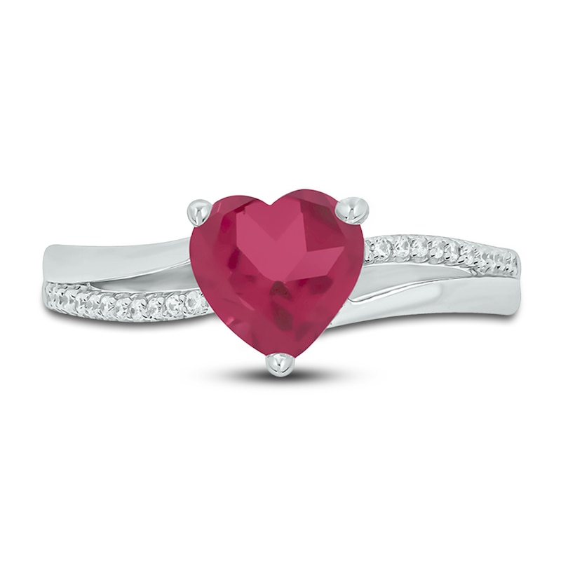 Main Image 3 of Lab-Created Ruby & Diamond Heart Promise Ring 1/10 ct tw Round-cut Sterling Silver