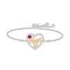 Lab-Created Ruby & White Lab-Created Sapphire "Sweet 16" Bolo Bracelet Sterling Silver & 10K Yellow Gold 9.5"