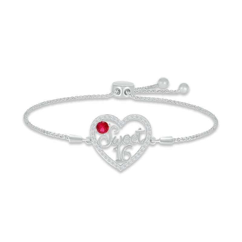Main Image 1 of Lab-Created Ruby & White Lab-Created Sapphire &quot;Sweet 16&quot; Bolo Bracelet Sterling Silver 9.5&quot;