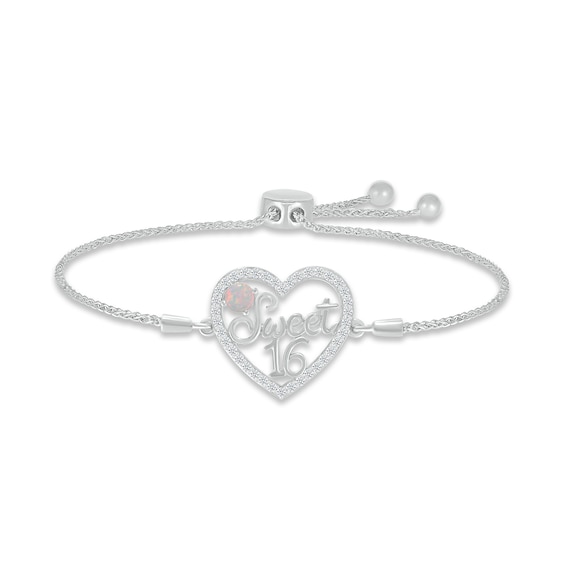 Lab-Created Opal & White Lab-Created Sapphire "Sweet 16" Bolo Bracelet Sterling Silver 9.5"
