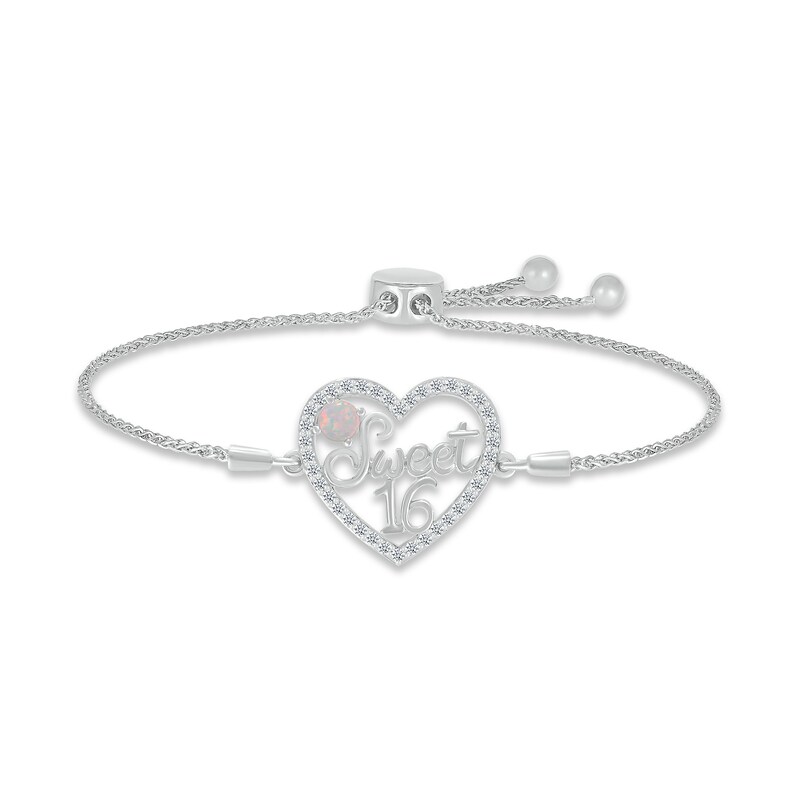 Main Image 1 of Lab-Created Opal & White Lab-Created Sapphire &quot;Sweet 16&quot; Bolo Bracelet Sterling Silver 9.5&quot;
