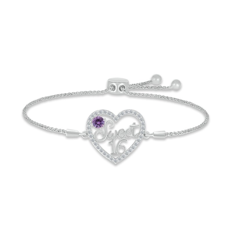 Lab-Created Alexandrite & White Lab-Created Sapphire "Sweet 16" Bolo Bracelet Sterling Silver 9.5"