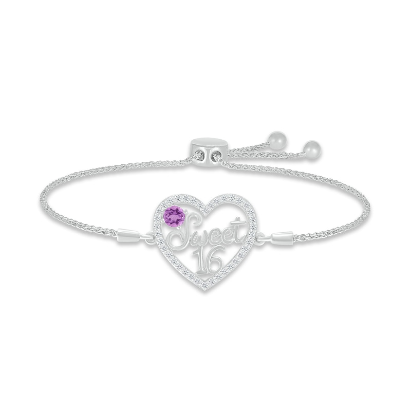 Amethyst & White Lab-Created Sapphire "Sweet 16" Bolo Bracelet Sterling Silver 9.5"