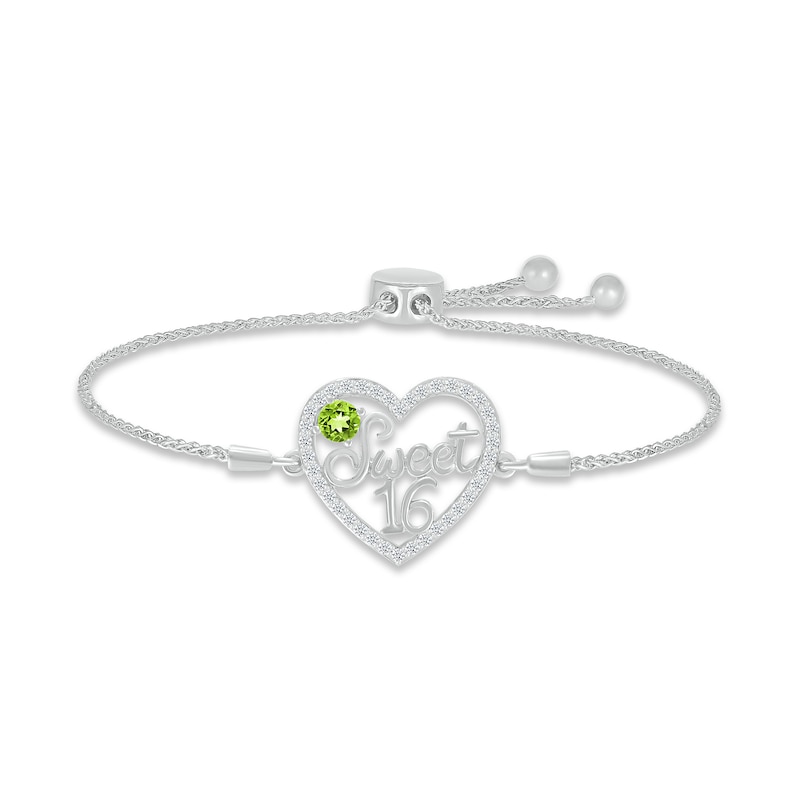 Peridot & White Lab-Created Sapphire "Sweet 16" Bolo Bracelet Sterling Silver 9.5"