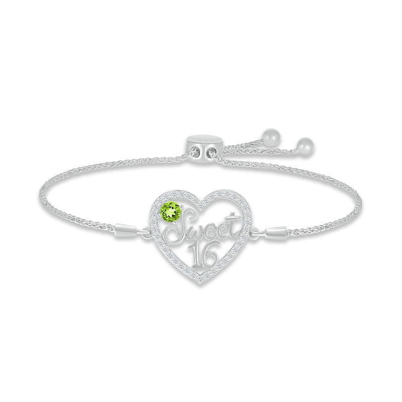 Main Image 1 of Peridot & White Lab-Created Sapphire &quot;Sweet 16&quot; Bolo Bracelet Sterling Silver 9.5&quot;