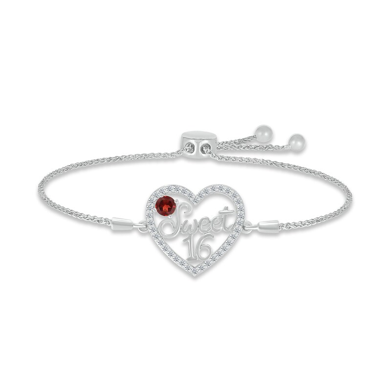 Main Image 1 of Garnet & White Lab-Created Sapphire &quot;Sweet 16&quot; Bolo Bracelet Sterling Silver 9.5&quot;