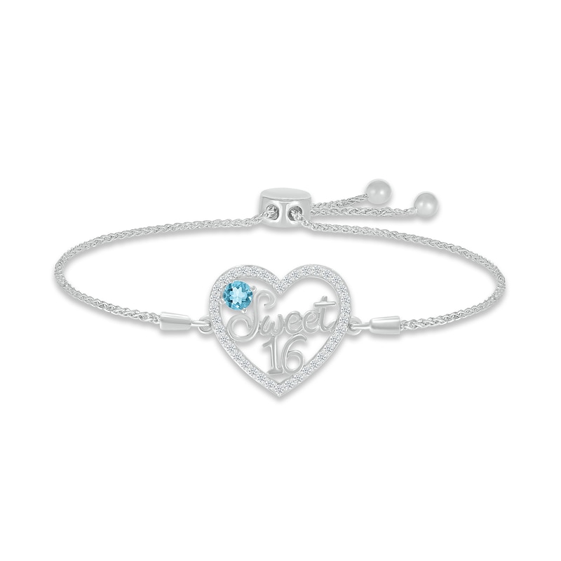 Swiss Blue Topaz & White Lab-Created Sapphire "Sweet 16" Bolo Bracelet Sterling Silver 9.5"