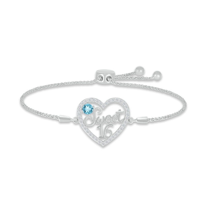 Main Image 1 of Swiss Blue Topaz & White Lab-Created Sapphire "Sweet 16" Bolo Bracelet Sterling Silver 9.5"