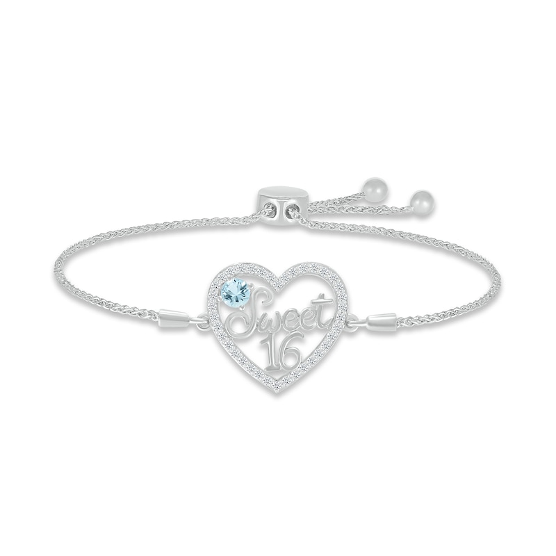 Aquamarine & White Lab-Created Sapphire "Sweet 16" Bolo Bracelet Sterling Silver 9.5"