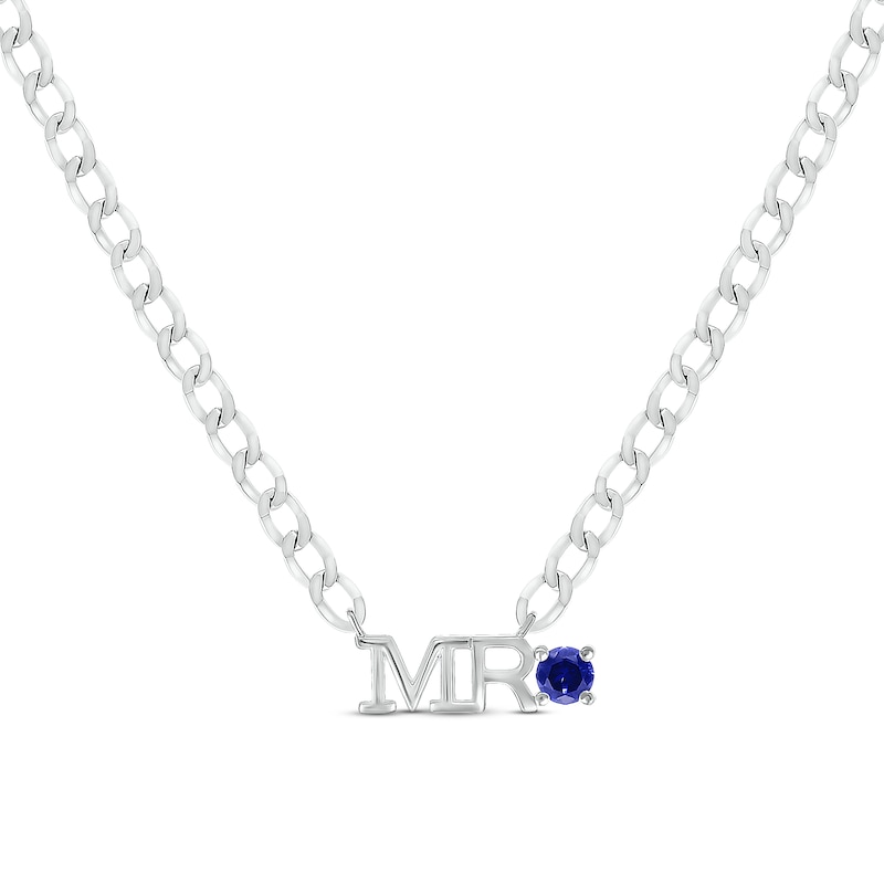 Main Image 1 of Men's Blue Lab-Created Sapphire &quot;Mr.&quot; Cuban Chain Necklace Sterling Silver 20&quot;