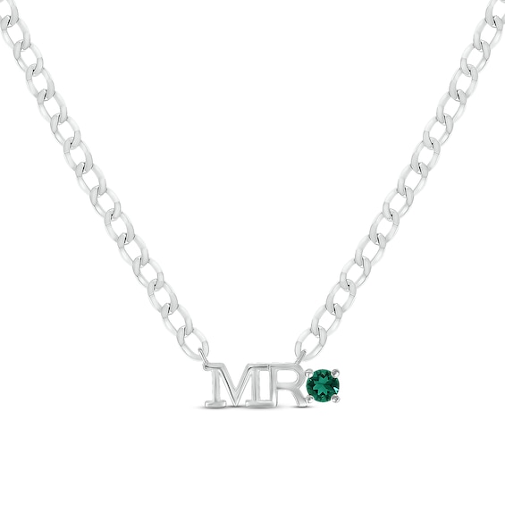 Men's Lab-Created Emerald "Mr." Cuban Chain Necklace Sterling Silver 20"