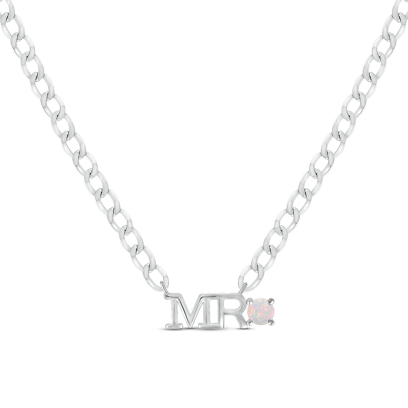 Main Image 1 of Men's Lab-Created Opal &quot;Mr.&quot; Cuban Chain Necklace Sterling Silver 20&quot;