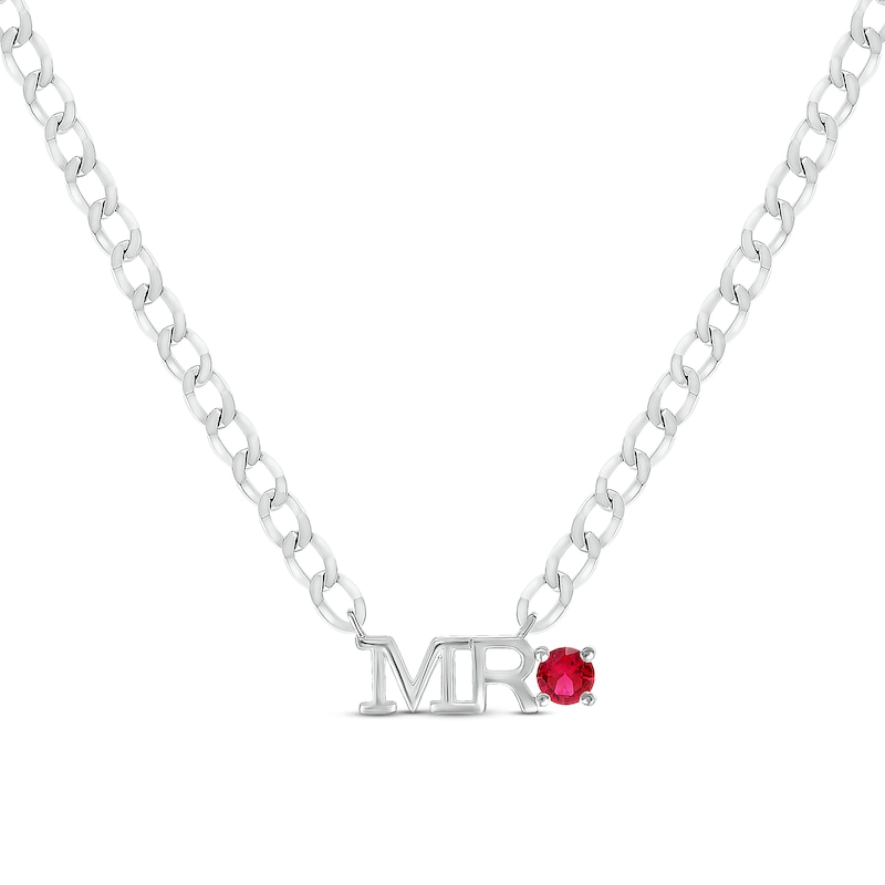 Men's Lab-Created Ruby "Mr." Cuban Chain Necklace Sterling Silver 20"