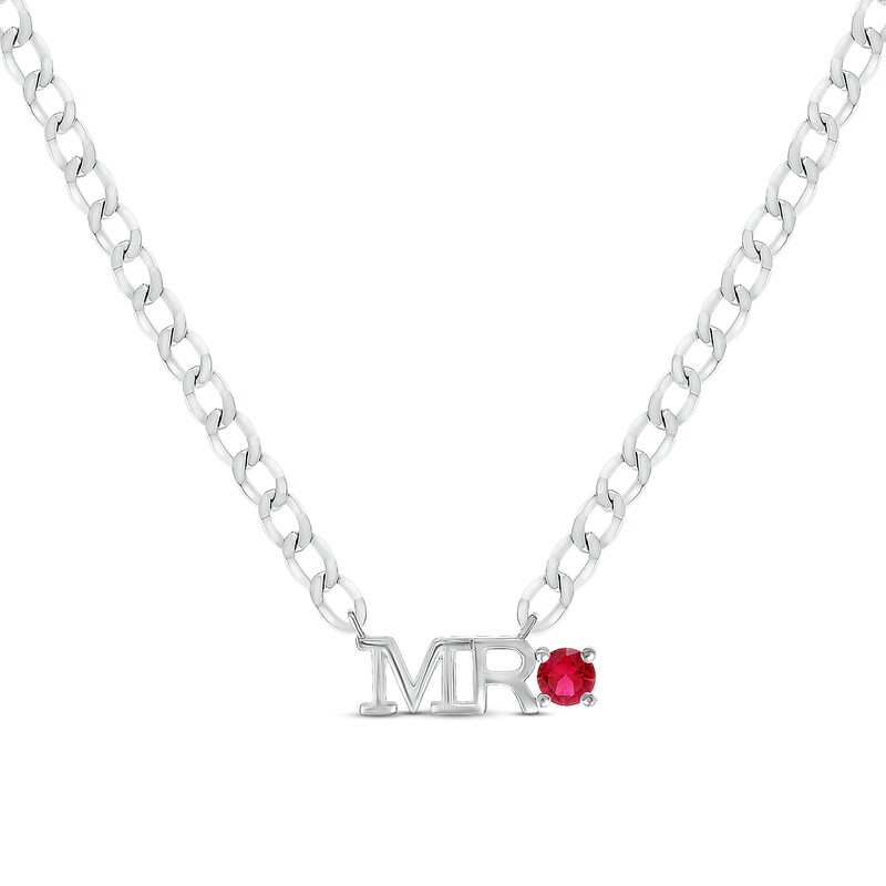 Men's Lab-Created Ruby "Mr." Cuban Chain Necklace Sterling Silver 20"