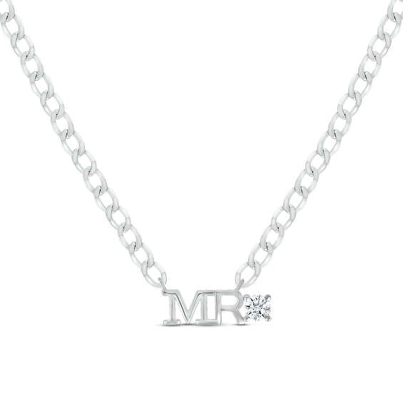 Men's White Lab-Created Sapphire "Mr." Cuban Chain Necklace Sterling Silver 20"