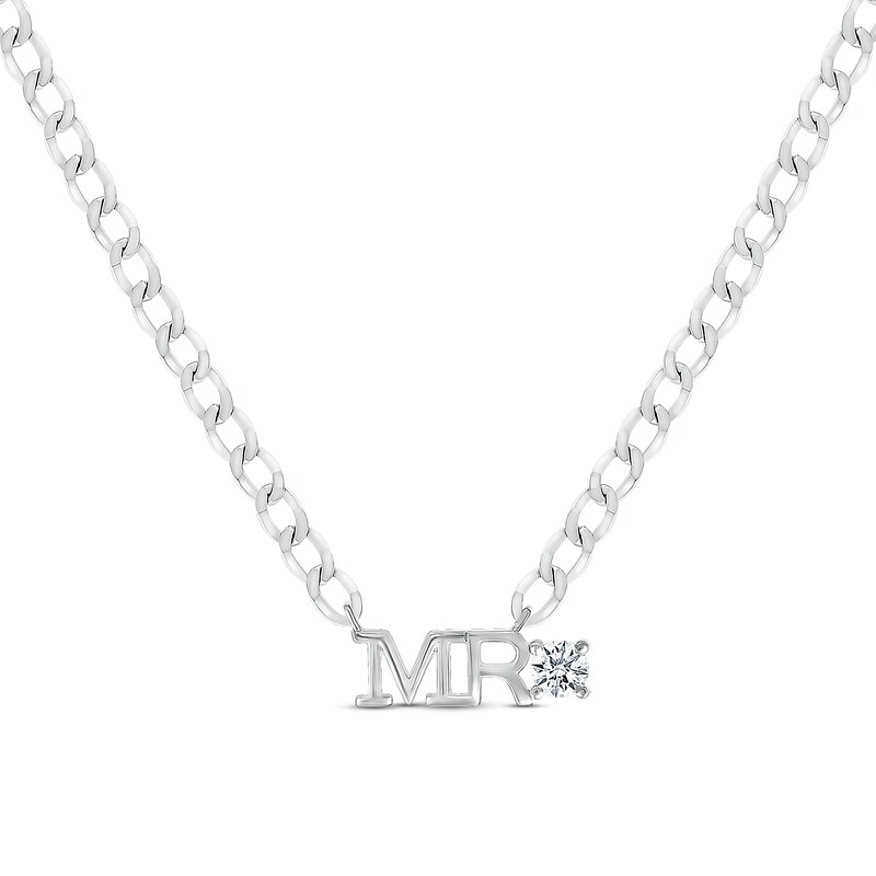 Main Image 1 of Men's White Lab-Created Sapphire &quot;Mr.&quot; Cuban Chain Necklace Sterling Silver 20&quot;