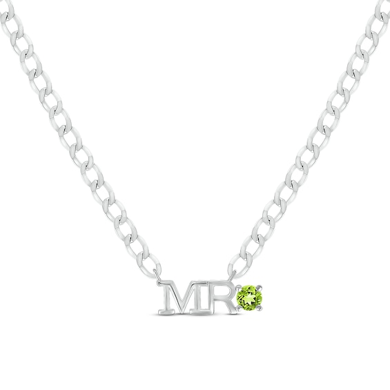 Men's Peridot "Mr." Cuban Chain Necklace Sterling Silver 20"