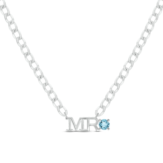Men's Swiss Blue Topaz "Mr." Cuban Chain Necklace Sterling Silver 20"
